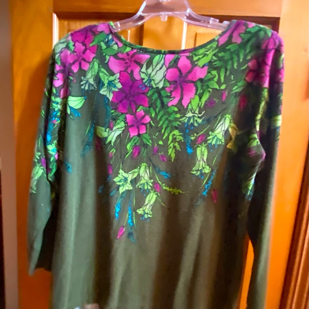 Bursting with magenta, green, & blue flowery softness.  George Simonton